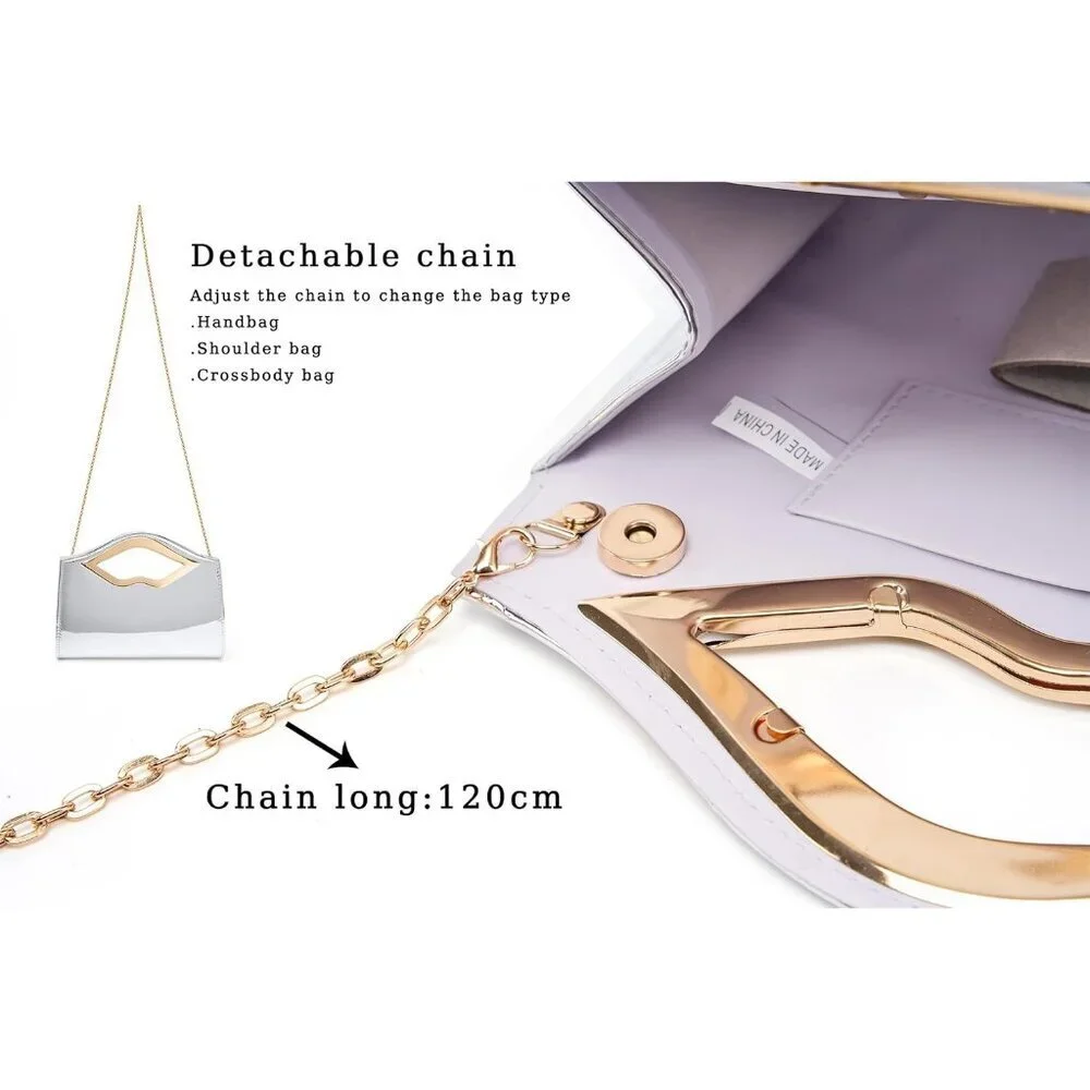 Women's Silver PU Leather Acrylic Hardware Glossy Hard Shell Party Formal Clutch